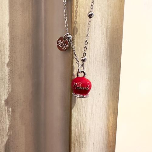 COLLANA CON CAMPANELLA SMALTATA colore FRAGOLA E CRISTALLI - argento   