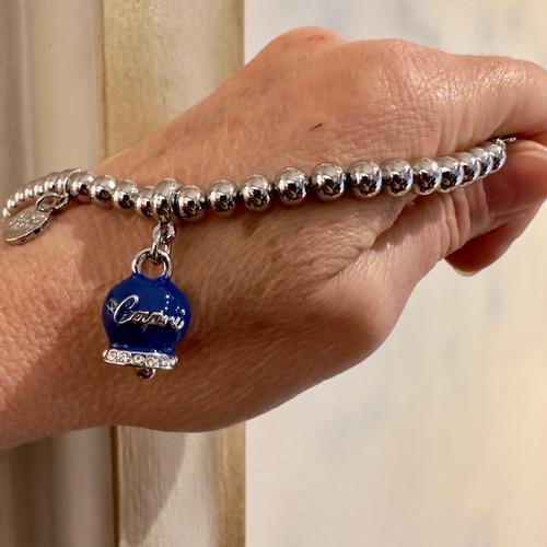 BRACCIALE CON CAMPANELLA SMALTATA COLOR BLU E CRISTALLI - ARGENTO