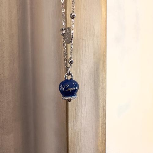 COLLANA CON CAMPANELLA SMALTATA colore BLU E CRISTALLI - argento   