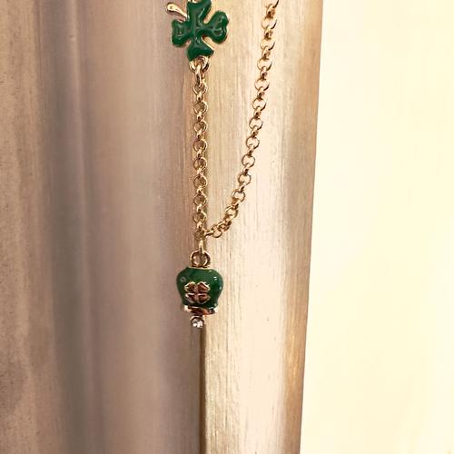 COLLANA CON CHARMS CAMPANELLA SMALTATA VERDE E QUADRIFOGLIO - ORO GIALLO 