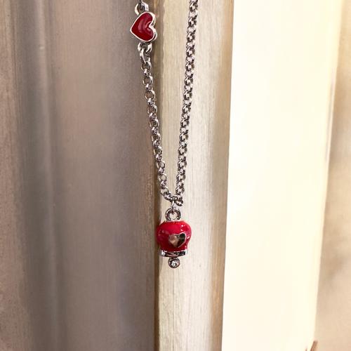 COLLANA CON CHARMS CAMPANELLA SMALTATA ROSSA E CUORE - ARGENTO