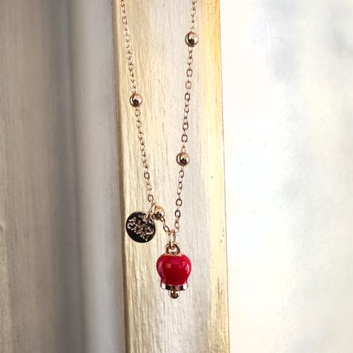 COLLANA CON CHARMS CAMPANELLA PICCOLA  SMALTATA ROSSA - ROSE' 