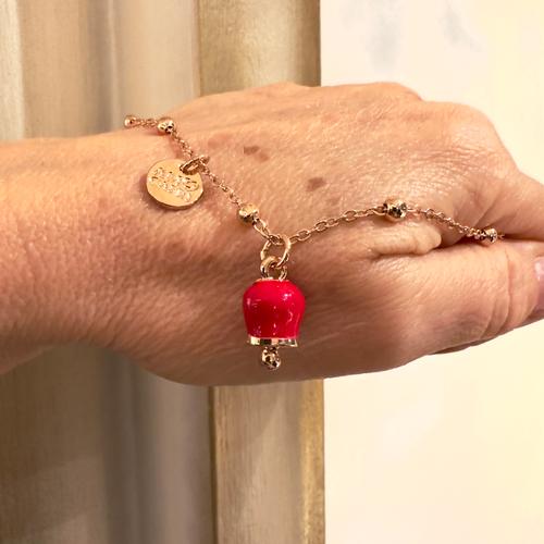 BRACCIALE CON CHARMS CAMPANELLA SMALTATA ROSSA  - ROSE'  